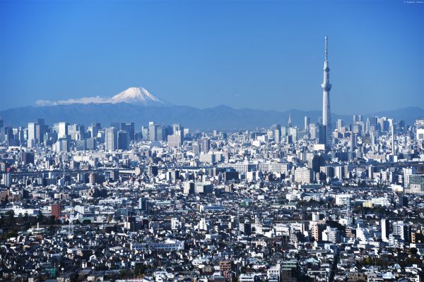 budova,věž,město,hora,Japonsko,panoráma