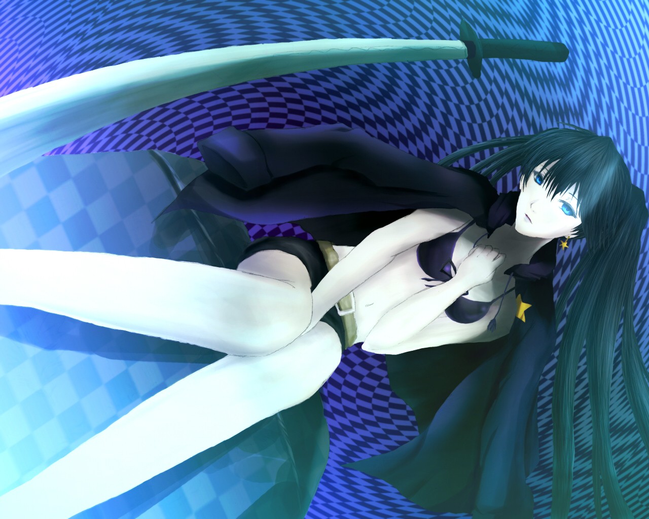 anime, anime lányok, kék, Black Rock Shooter, Kuroi Mato, szárny, screenshot