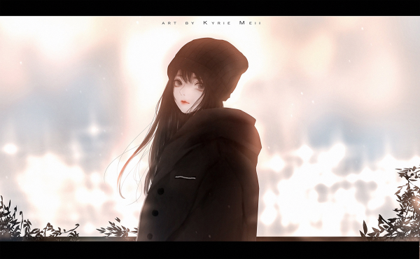 Filles anime,chapeau noir,cheveux longs,portrait,Anime