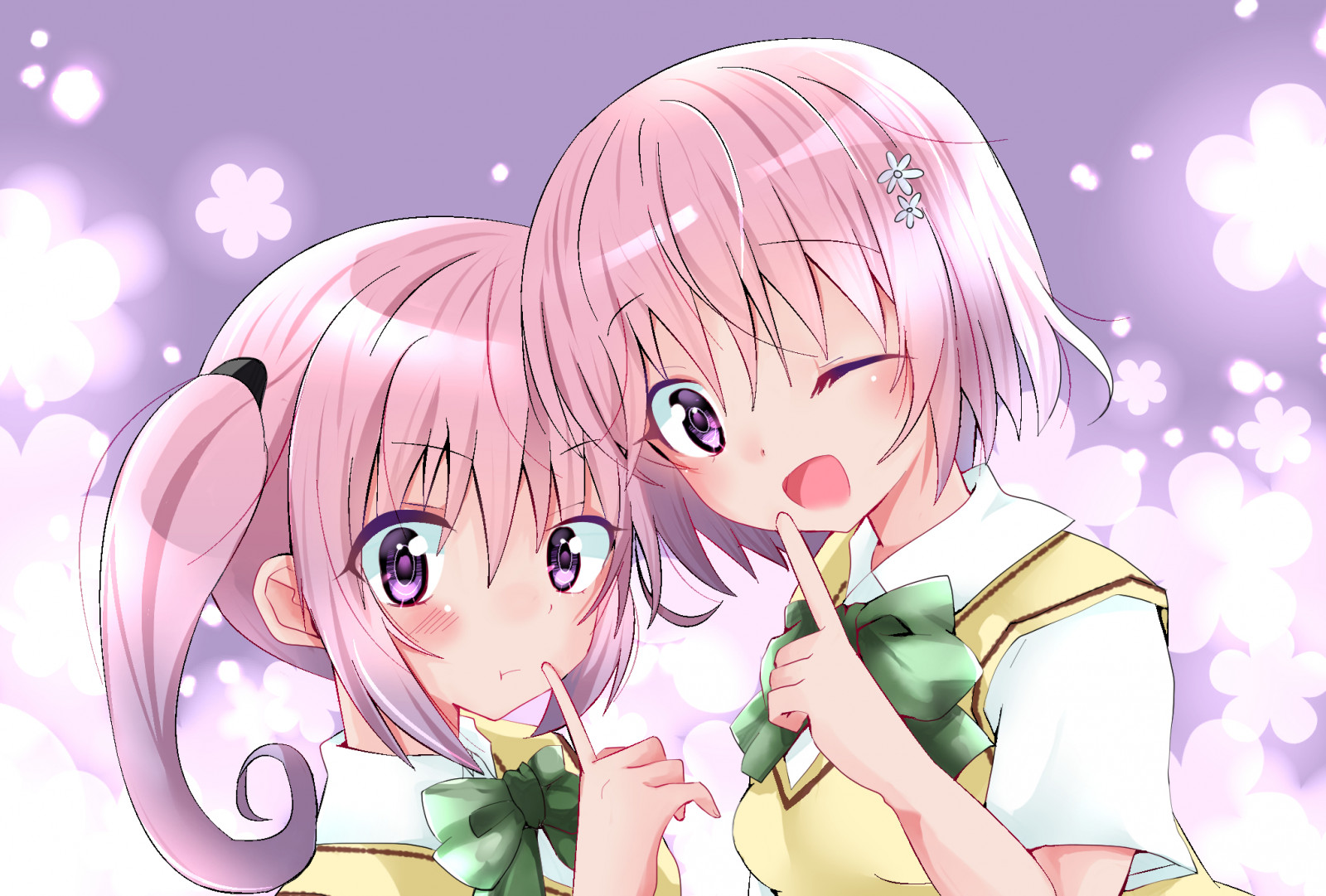 Anime, Anime girls, Aşk ru, Ru Karanlığı Sevmek İçin, Momo Velia Deviluke, Nana Asta Deviluke, kısa saç, Twintails, Pembe saç, Ikizler, two women, Resim, dijital sanat, Fan sanat