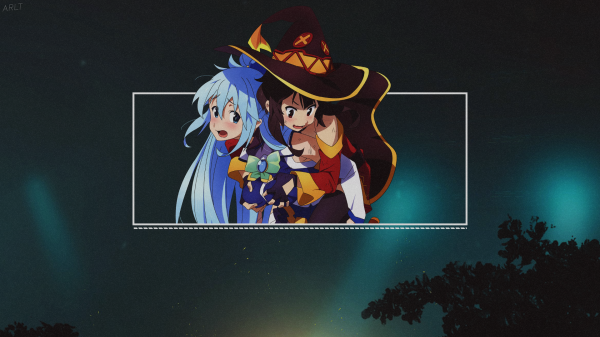 Aqua KonoSuba,Kono Subarashii Sekai ni Shukufuku wo,Megumin,Basit arka plan,picture in picture