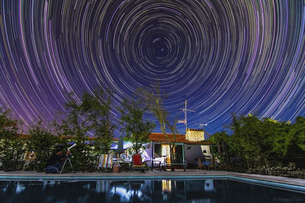 建物,家,建築,スイミングプール,スター・トレイル,夜