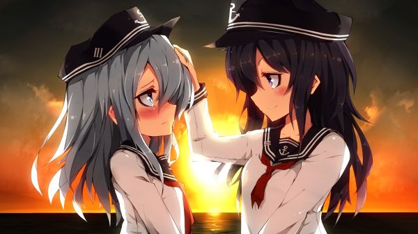 anime,animemeisjes,Kantai Collection,Hibiki KanColle,Akatsuki KanColle,schooluniform