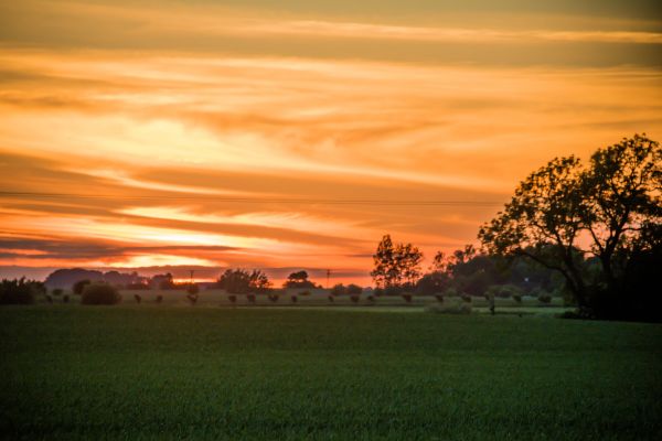 zachód słońca, Natura, trawa, światło słoneczne, krajobraz, wzgórze