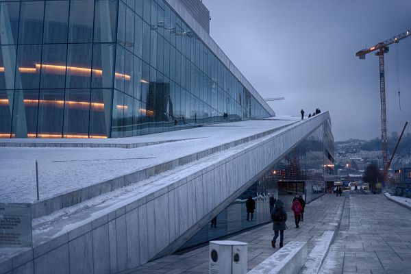 arkitektur, afspejling, sne, vinter, skyskraber, is