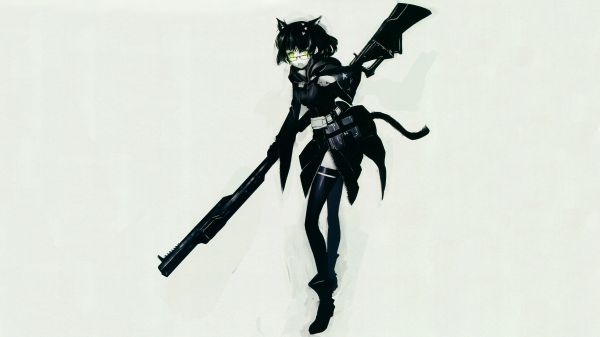 animeflickor,Huke artist,Black Rock Shooter series,enkel bakgrund,vapen,gröna ögon