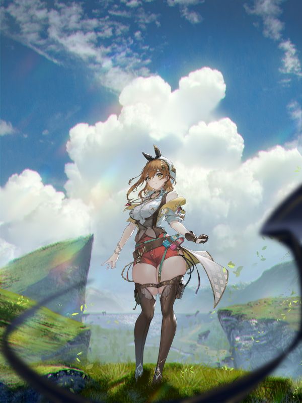 animemeisjes,portret-display,lang haar,Atelier Ryza,Reisalin Stout,red shorts