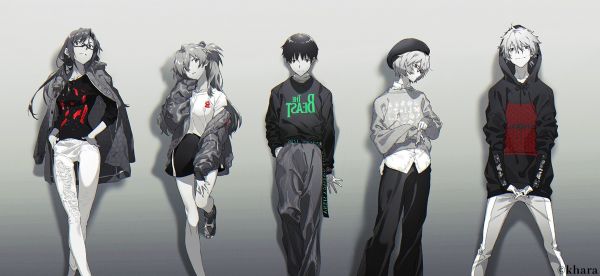 霓虹创世纪福音战士,Ayanami Rei,明日香朗利Soryu,Ikari真嗣,Makinami Mari杰出,Nagisa Kaworu