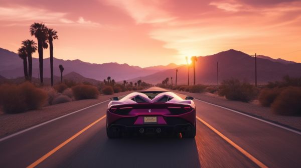 auto sportiva,ai art,synthwave,guida,tramonto,deserto