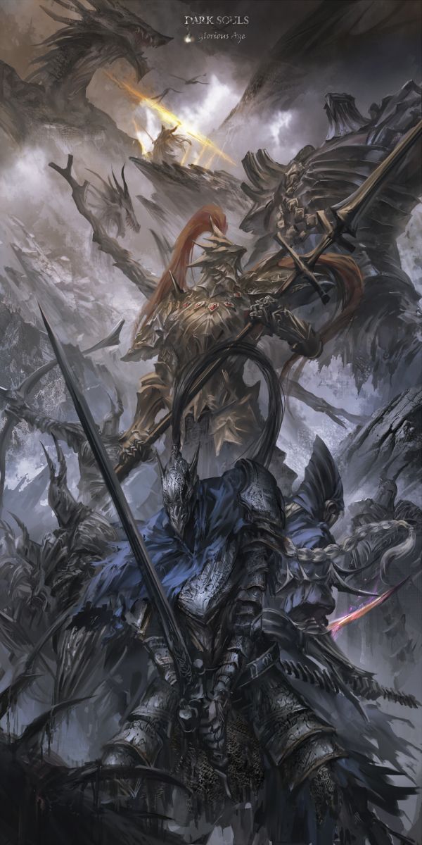 umělecká díla,fantasy umění,Temné duše,Video Game Art,Artorias na Abysswalker,Dragon Slayer Ornstein