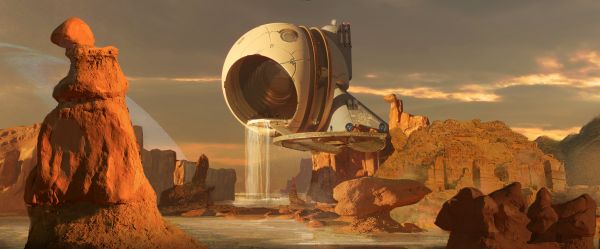 paysage,cascade,Sergii Golotovskiy,dessin,science fiction,désolé