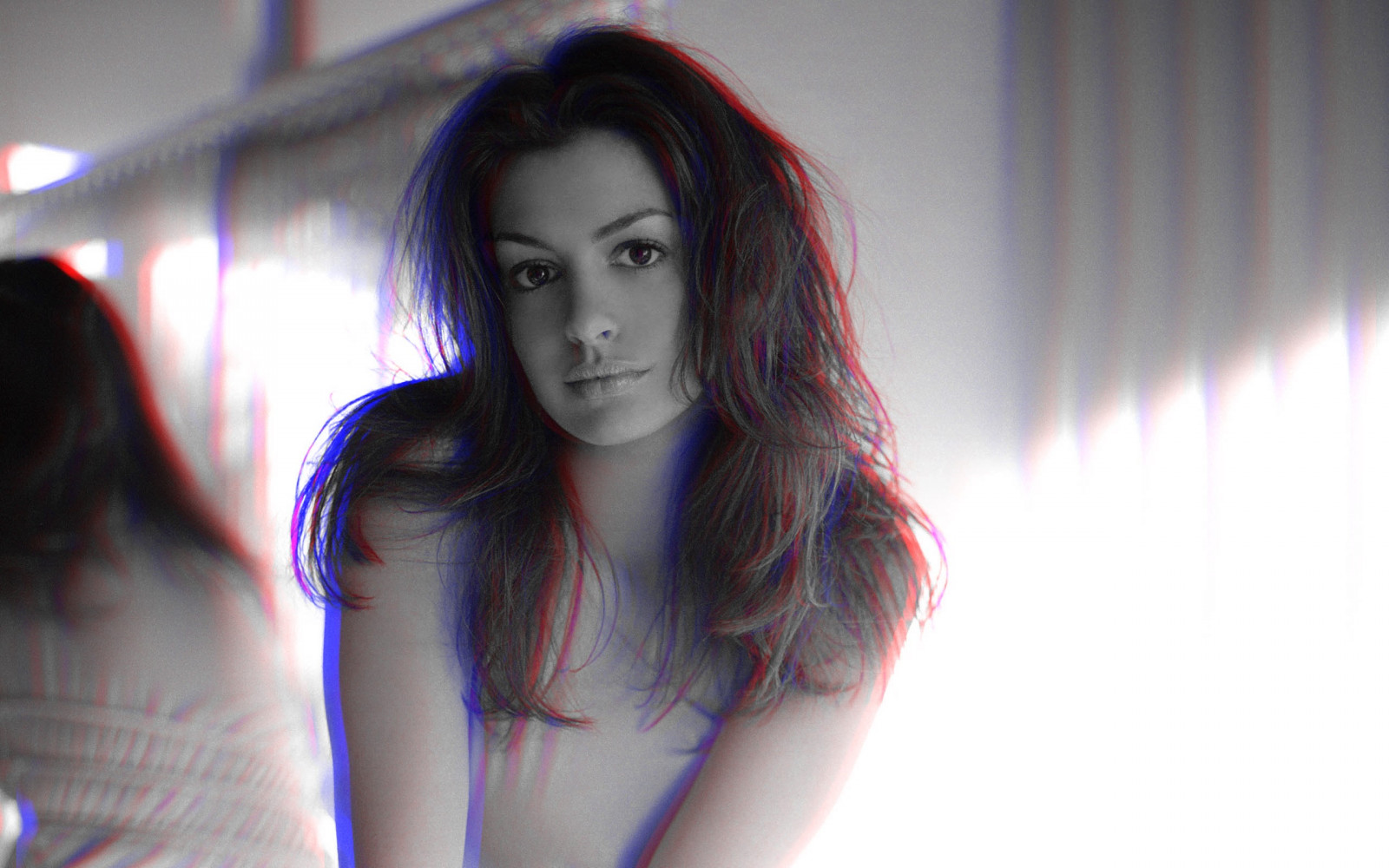 modell, långt hår, glasögon, röd, fotografi, blå, svart hår, mode, hår, Anne Hathaway, hud, anaglyph 3D, Färg, flicka, skönhet, lady, Känsla, bild, fotografering, brunt hår