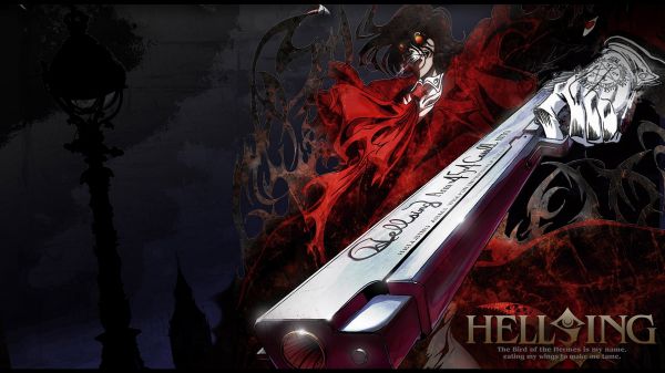 Hellsing, Alucard, βαμπίρ, πιστόλι, σκοτάδι, screenshot