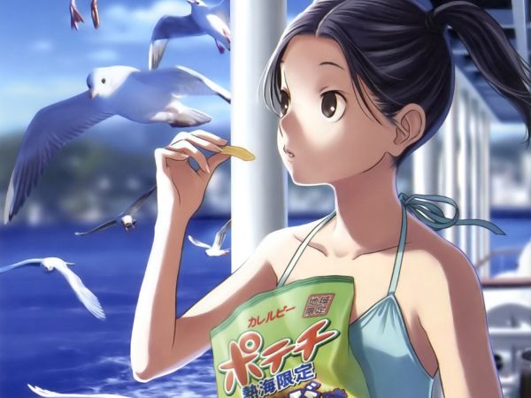 Kobayakawa Rinko,Amor mas,niña,morena,gaviota,papas fritas