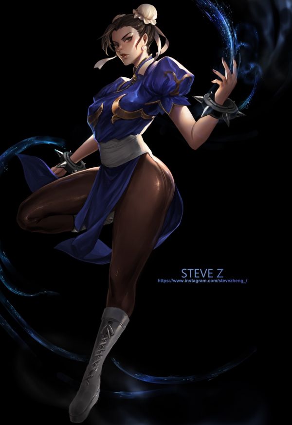 mujer,dibujo,Steve Zheng,luchador callejero,morena,Chun Li