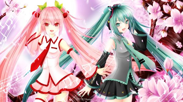 插图,动漫,动漫女孩,Vocaloid,初音未来,樱花