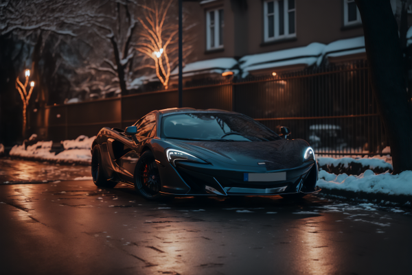 ai art,snow,city,street,sports car,winter