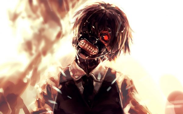 Tokyo Ghoul, Kaneki Ken, anime, masca, fan al artei, păr alb