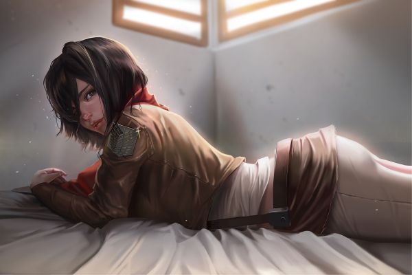 brunette,Mikasa Ackerman,Shingeki ingen Kyojin,anime,Anime piger,Kigger på seeren