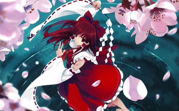 sakura,Hakurei Reimu,misaki Kurehito,vesi,terälehdet