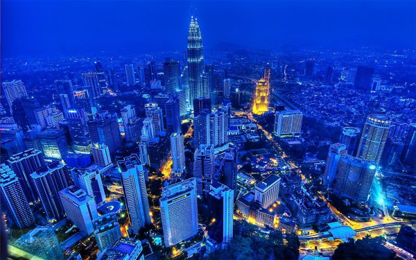 Kuala Lumpur,Malaysia,Petronas Towers,város,városkép,éjszaka