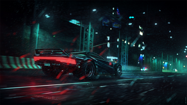 auto, cyberpunk, opera d'arte, da corsa, notte, luci