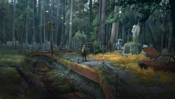 digital konst,konstverk,illustration,The Last of Us,skog,post apocalypse