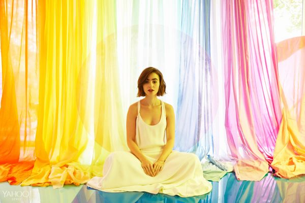 mulheres,retrato,Lily Collins,Esportes,amarelo,vestido