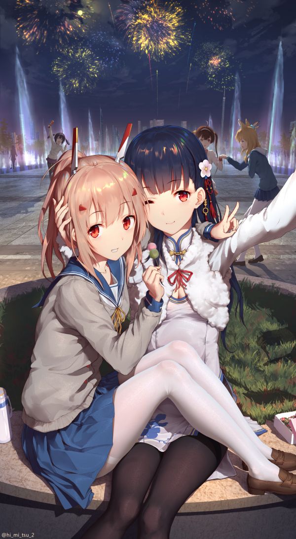 アニメ,アニメの女の子,Azur Lane,花火,セルフ,taking selfie