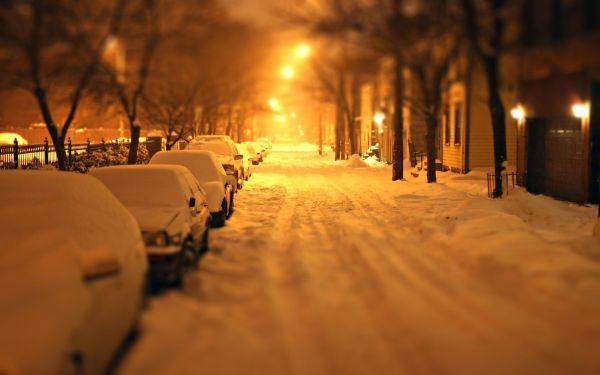 notte, la neve, inverno, luci, strada, urbano