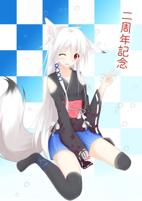 illustration, long hair, white hair, anime, anime girls, animal ears