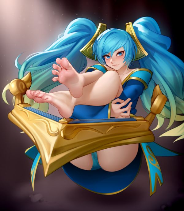 Pies,Sona League of Legends,Liga de Leyendas,pelo azul,kairunoburogu