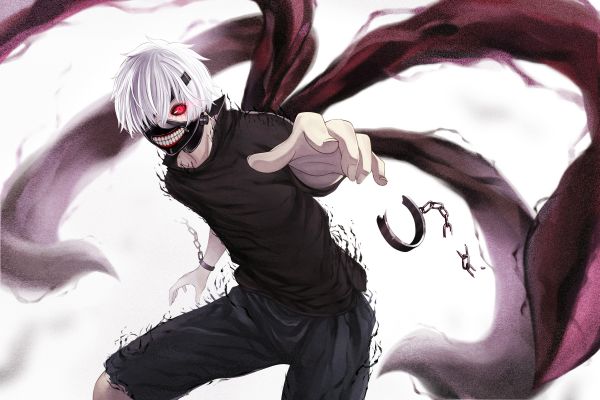 păr alb, anime, masca, ochi roșii, Kaneki Ken, băieți anime