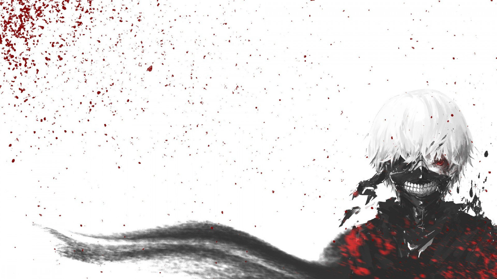 1920x1080 px, Kaneki Ken, vermelho, olhos vermelhos, fumaça, Ghoul de Tóquio, fundo branco