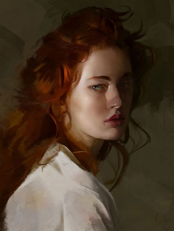 vrouw,wegkijken,tekening,portret,portret-display,redhead