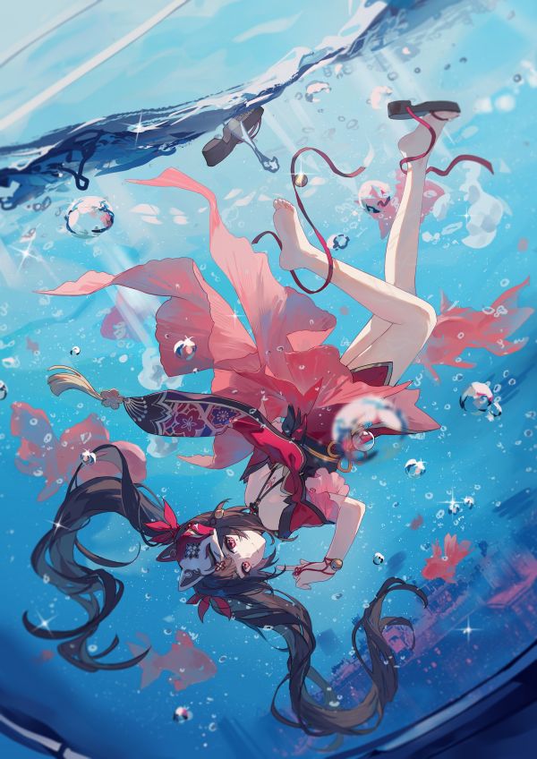 Honkai Star Rail,portrait display,brunette,Sparkle Honkai Star Rail,underwater,long hair