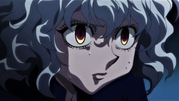 white hair,sweat,Hunter x Hunter,Neferpitou,frown,pink eyes