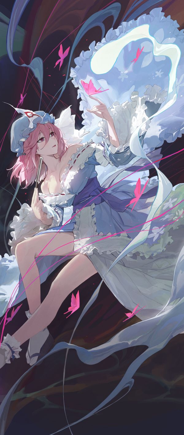 Anime,Meninas anime,Touhou,Saigyouji Yuyuko,cabelo rosa,borboleta