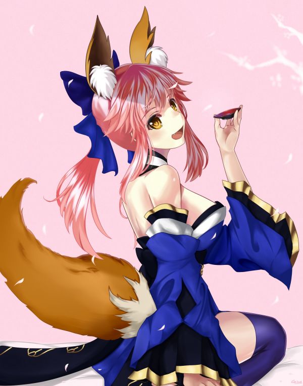 illustration, anime, animal ears, tail, white background, anime girls