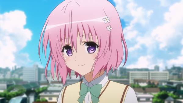 To Love ru Darkness,anime girls,smile,pink hair,bow tie,depth of field