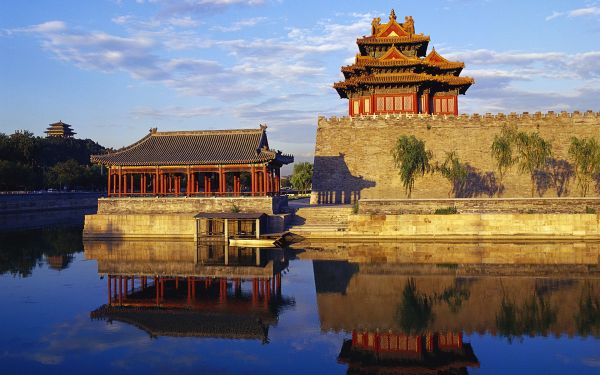 templo,panorama,arquitetura,agua,China,lago