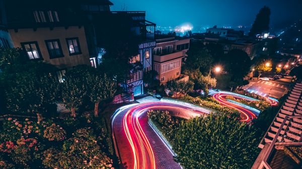 nuit,Traînées légères,Sanfransisco,lumières,Rue Lombard