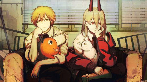 Chainsaw Man,Denji Chainsaw Man,blonde,Pochita Chainsaw Man,Power Chainsaw Man,cats