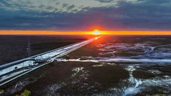 HDR,εναέρια θέα,κηφήνας,Μιάμι,Everglades,η δυση του ηλιου