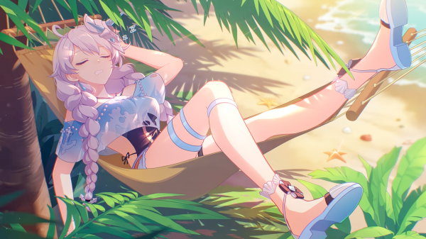 Honkai Impact 3rd,Honkai Impact,Kiana Kaslana,robe d'été,cheveux blancs,plage