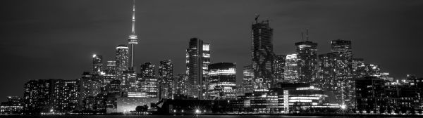 Toronto,monochroom,ultrawide,stadsgezicht,lange blootstelling