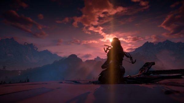 skærmbillede,Horizon Zero Dawn,alu,meditation,solnedgang