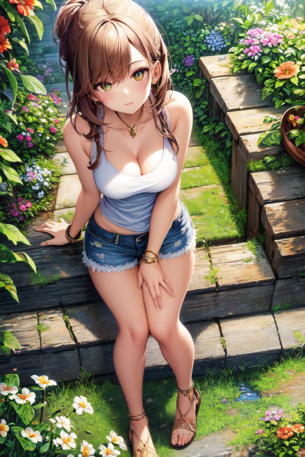 women,plants,flowers,brunette,digital art,anime girls