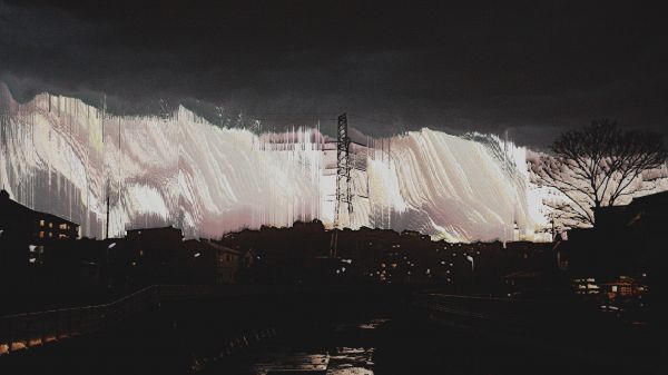 Glitch art,vagues,des nuages