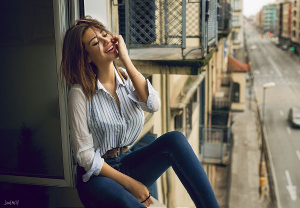 mujer, modelo, retrato, profundidad de campo, pelo lacio, calle